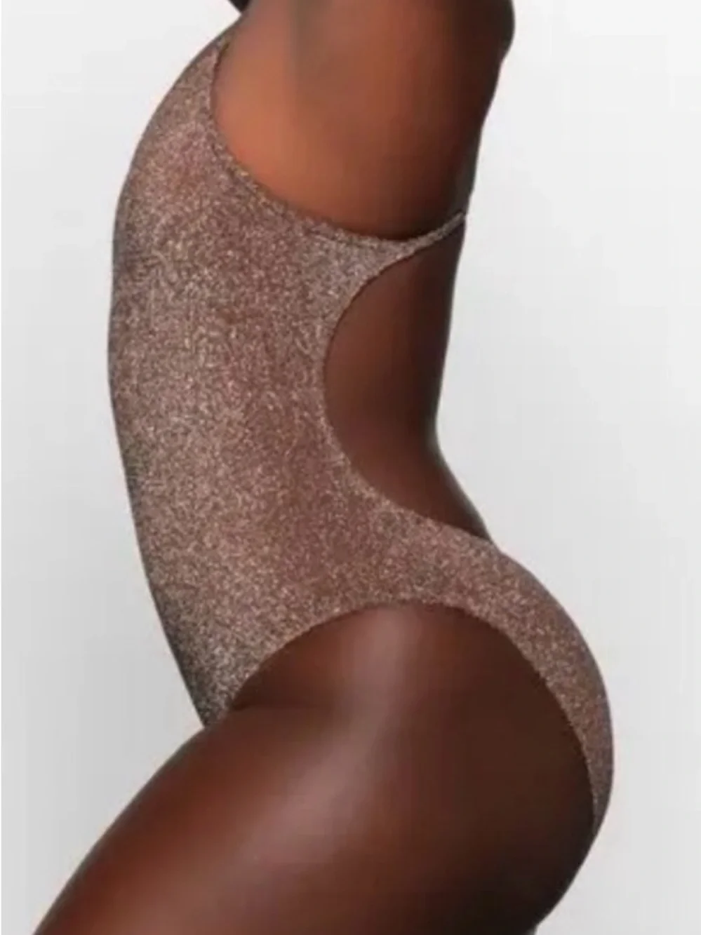 SKIMS Metallic Shimmer One-Piece Swimsuit in Cocoa